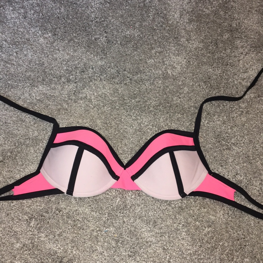 white and pink push-up swimsuit top